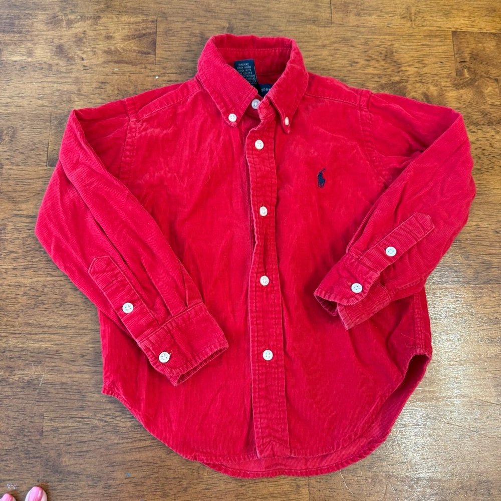 Ralph Lauren Red Kids Button Down Corduroy Shirt 100% cotton size 2/2T